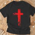 タトゥーレッドクロスオーダー I Christian I Brushtroke I Cross Tシャツ 高齢者への贈り物