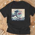 トロピカルピンク フラミンゴ グレートビッグウェーブサーファー オーシャンビーチ Tシャツ 高齢者への贈り物