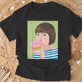 ドーナツショップ ポップアート ポートレート ロジックロックスター キュート ドーナツ ガールフレンド ドーナツ Tシャツ 高齢者への贈り物