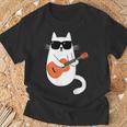ネコとギター 猫とサングラス ネコ好き 猫飼い アコースティックギター エレキギター 音楽家 バンド ネコ 猫 Tシャツ 高齢者への贈り物