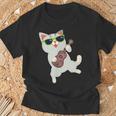 ハワイアンウケ猫遊びウクレレバッジポケット Tシャツ 高齢者への贈り物