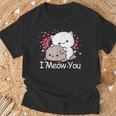 ハート バレンタイン ピーチゴマ 猫 カップル I Meow You Tシャツ 高齢者への贈り物