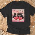 ハートのある黒猫 バレンタインデー アートペインティング Tシャツ 高齢者への贈り物