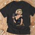 ピンナップガール ビンテージマイク 歌う オールドスクール Tシャツ 高齢者への贈り物