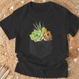 ポケットに入った多肉植物、胸にエケベリアセダム Tシャツ 高齢者への贈り物