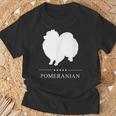 ポメラニアン 犬 ホワイト シルエット Tシャツ 高齢者への贈り物