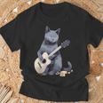ミュージシャン ロシアンブルー猫 ギタリスト 猫とギター Tシャツ 高齢者への贈り物
