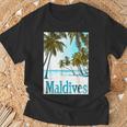 モルディブ島 ビーチ 熱帯風景 旅行 お土産 Tシャツ 高齢者への贈り物