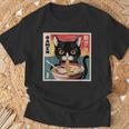 ラーメンと黒猫 和風ビンテージ Tシャツ 高齢者への贈り物
