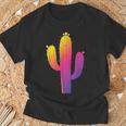 レインボーサボテン 砂漠の夕日と太陽の雰囲気 Tシャツ 高齢者への贈り物
