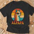 レトロ ヴィンテージ Alpapa アルパカ 恋人 ラマ 父の日 Tシャツ 高齢者への贈り物