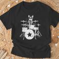 ロックスター ドラマー 猫 ドラム演奏 ミュージシャン バンド 音楽好き Tシャツ 高齢者への贈り物