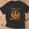 不気味なカボチャ ヒョウ柄 乱雑なお団子 ハロウィン 面白い Tシャツ 高齢者への贈り物