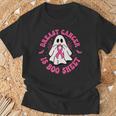 乳がんはブーシート ゴースト ピンクリボン ハロウィン Tシャツ 高齢者への贈り物