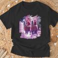 宇宙で虹色のラマに乗る子猫 Tシャツ 高齢者への贈り物