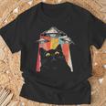 宇宙船 宇宙人 猫 Ufo 黒猫 面白い Tシャツ 高齢者への贈り物