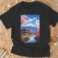 寺と富士山のある日本の風景 Tシャツ 高齢者への贈り物
