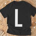 文字l アルファベットモノグラム イニシャル Tシャツ 高齢者への贈り物