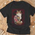 日本の鯉タトゥー猫アート美的ヴィンテージライジングサン Tシャツ 高齢者への贈り物
