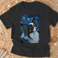 星月夜のパピヨン 絵画 犬 お母さん お父さん Tシャツ 高齢者への贈り物