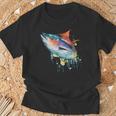 水彩 マグロ 魚 カラフル 海釣り 釣り Tシャツ 高齢者への贈り物