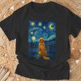 犬 天体観測 ゴッホ 夜空 ゴールデンレトリバー ラブラドール Tシャツ 高齢者への贈り物