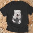 犬好きの方へのギフト サモエド ポケットに入った面白い犬の顔 Tシャツ 高齢者への贈り物