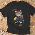 猫 バイク オートバイ おもしろ ねこ ライダース バイカー 面白い ネコ Tシャツ 高齢者への贈り物