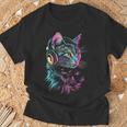 猫 動物 モチーフ 音楽 ヘッドホン イラスト 猫 Tシャツ 高齢者への贈り物