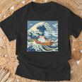 猫 葛飾北斎 神奈川沖浪裏 ネタ 冗談 ギャグ かわいい Tシャツ 高齢者への贈り物