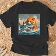 猫のサメ、面白い猫がサメを噛むサメ、サメと猫 Tシャツ 高齢者への贈り物
