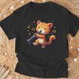 猫好きのためのかわいい猫のデザイン 猫がクラリネットを弾く Tシャツ 高齢者への贈り物