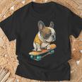 面白い フレンチブルドッグ スケートボード スケーター 犬 イングリッシュドッグ Tシャツ 高齢者への贈り物