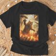 面白いレトロ日本の怪獣モンスター猫セルフィー東京ufo Tシャツ 高齢者への贈り物