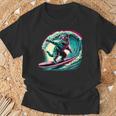 面白い猫 サーフィン ギフト 男性 女性 子供 面白い 猫 サーファー Tシャツ 高齢者への贈り物