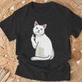 面白い猫 中指 オッドアイドキャット キティ Tシャツ 高齢者への贈り物