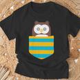 鳥好きのギフト フクロウのフクロウ 胸ポケット付き Tシャツ 高齢者への贈り物