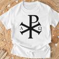 Chi Rho クリスチャン ゴッド アルファ オメガ イエスキリスト キリスト教 Tシャツ 高齢者への贈り物