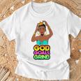 God Goals グラインドメラニン クリスチャン 楽しい ブラック クイーン ガールズ Tシャツ 高齢者への贈り物