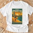 Perth Australia – ビンテージ旅行ポスタースタイル 長袖tシャツ Tシャツ 高齢者への贈り物