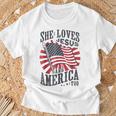She Loves Jesus And America Too Usa Flag 4Th Of July T-Shirt Gifts for Old Men