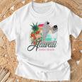 Sunset Beach Hawaii、サーフィンサーフボードレトロ、バックプリント Tシャツ 高齢者への贈り物