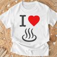 【バックプリント・背中側】アイラブ・温泉 マーク お風呂 銭湯 記号 お土産 旅行 ハート スタッフ 面白い Tシャツ 高齢者への贈り物