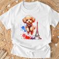 かわいい フランス パリ エッフェル塔 トイプードル パリ ジャンプ 子犬 Tシャツ 高齢者への贈り物