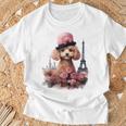 かわいいフレンチパリエッフェル塔トイプードル パリジャンプードル Tシャツ 高齢者への贈り物