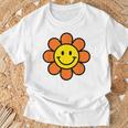 オレンジ イエロー ハッピー スマイル スマイル フェイス デイジー フラワーガール Tシャツ 高齢者への贈り物