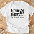 カフェイン猫・章 マイミッドナイトルーチン ナイトキャット フクロウ 長袖tシャツ Tシャツ 高齢者への贈り物