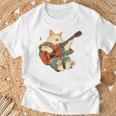 ギターを弾く日本の侍猫 忍者 浮世絵 アニメ Tシャツ 高齢者への贈り物