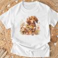クリーム色の花のダックスフント 愛らしいミニドキシー犬 Tシャツ 高齢者への贈り物
