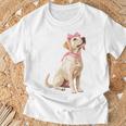 コケットボウ ラブラドールレトリバー 犬 ラボ ママ ピンクリボン 女の子 Tシャツ 高齢者への贈り物